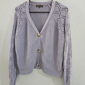 Love Ellie Women's McKenzie Cable Knit Carnigan‎ Sweater Size M Periwinkle